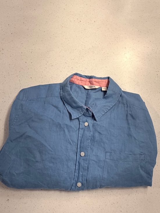 Liz Claiborne Tops - Liz Claiborne Top XXL 2XL Blue Shirt Buttons Long Rollup Pink Sleeves Linen